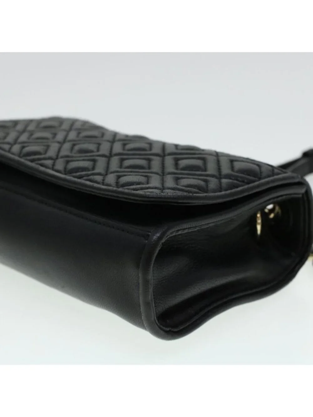 Authentic TORY BURCH Chain Shoulder Bag Leather Black